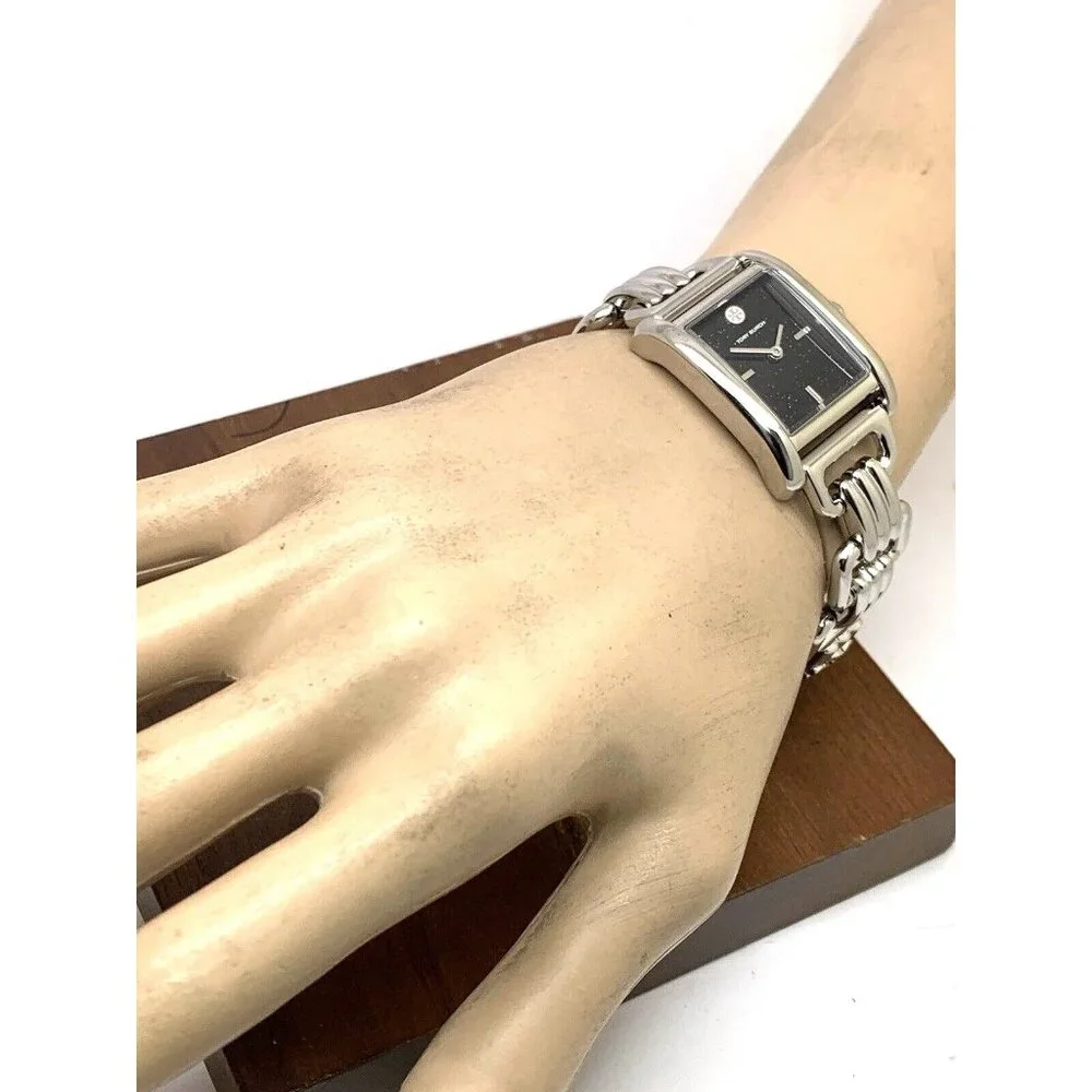 Tory Burch Womens Watch TBW1072 Eleanor Quartz Black Dial Silver Steel Tank 25mm